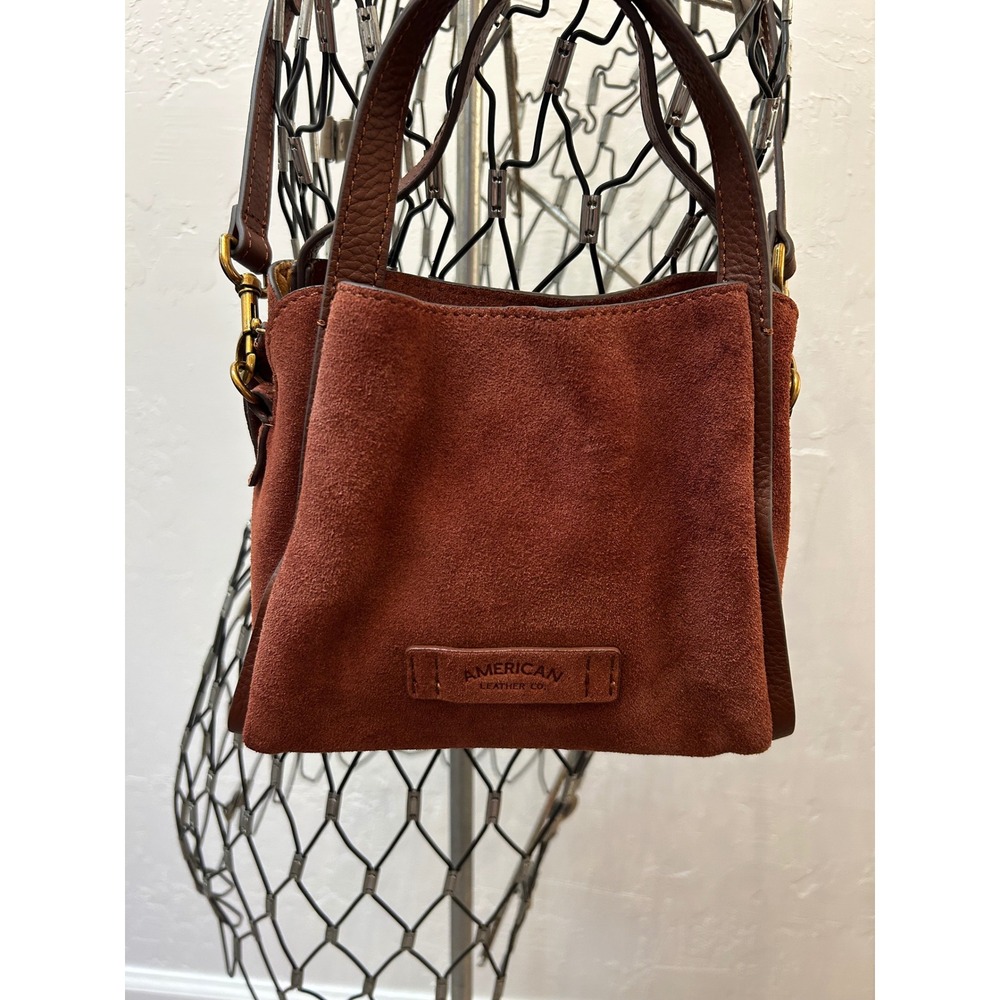 American Leather Co Brown Suede Leather Crossbody Bag Mini Tote Satchel Handbag